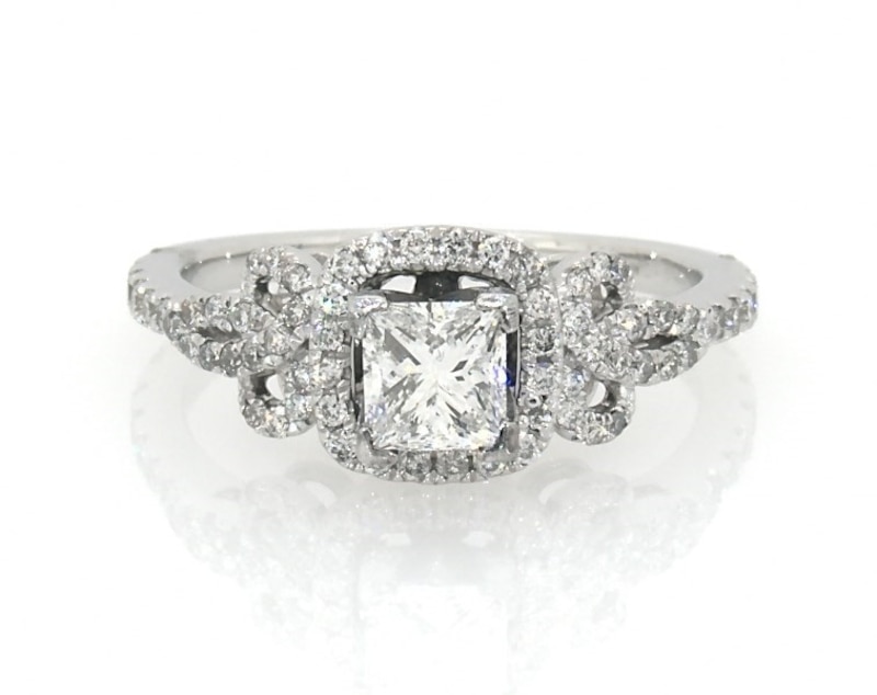 Main Image 1 of Previously Owned Princess & Round-Cut Diamond Engagement Ring 7/8 ct tw 14K White Gold