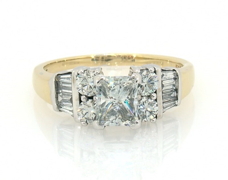 Main Image 1 of Previously Owned Princess, Round & Baguette-Cut Diamond Engagement Ring 2-1/2 ct tw 14K Two-Tone Gold