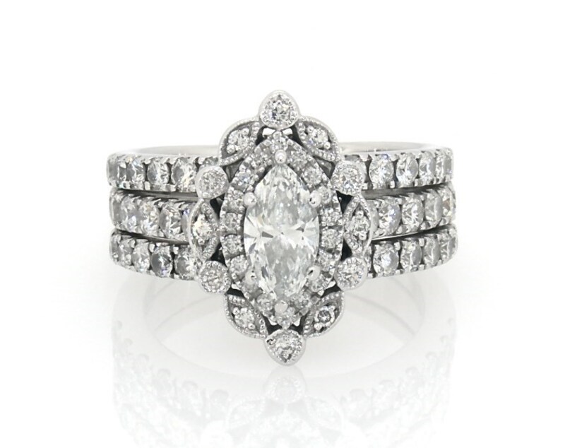 Previously Owned Marquise & Round-Cut Diamond Bridal Set 2 ct tw 14K White Gold