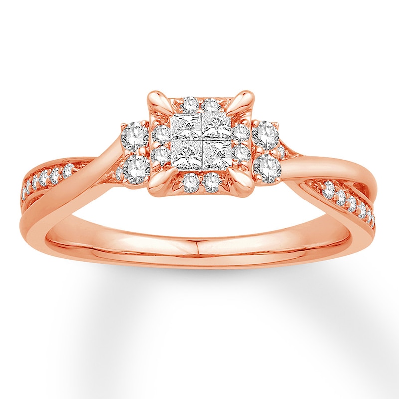 Main Image 1 of Previously Owned Diamond Promise Ring 1/3 ct tw Princess 10K Rose Gold