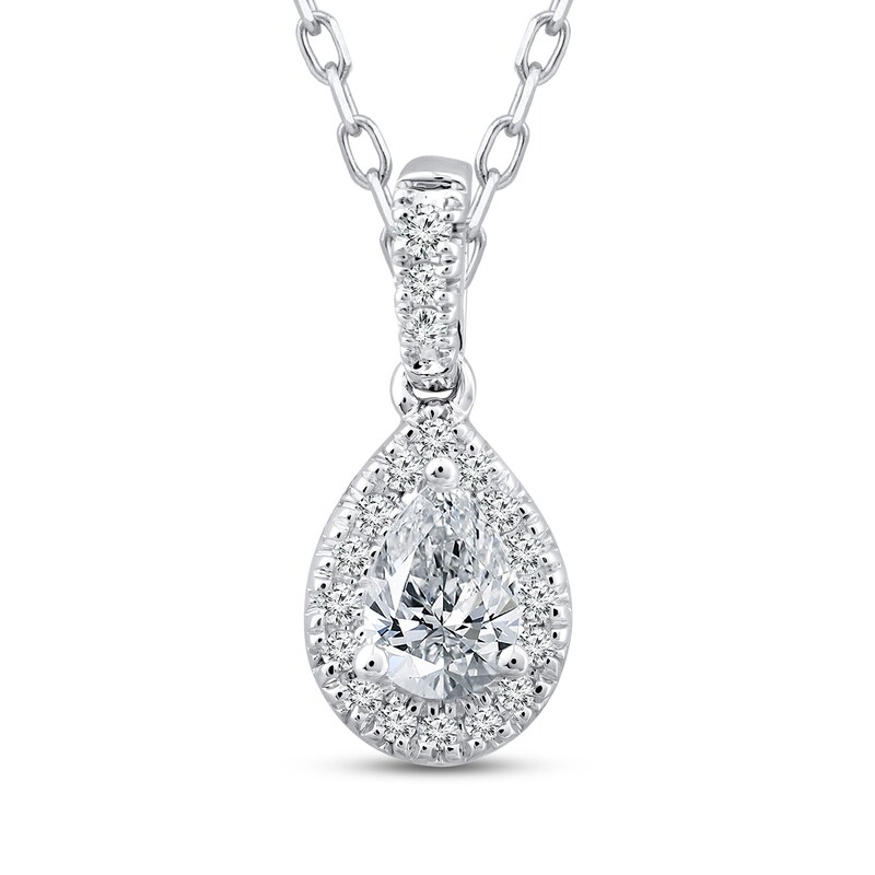 Main Image 1 of Previously Owned Diamond Necklace 3/8 ct tw Pear/Round 10K White Gold