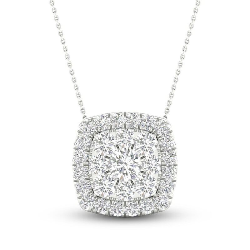 Main Image 1 of Previously Owned Colorless Diamond Necklace 1-1/2 ct tw Round 14K White Gold