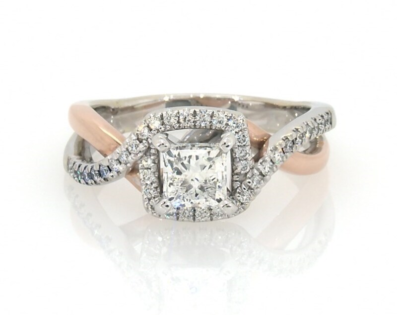 Previously Owned Princess and Round-Cut Diamond Engagement Ring 1 ct tw 14K Two-Tone Gold