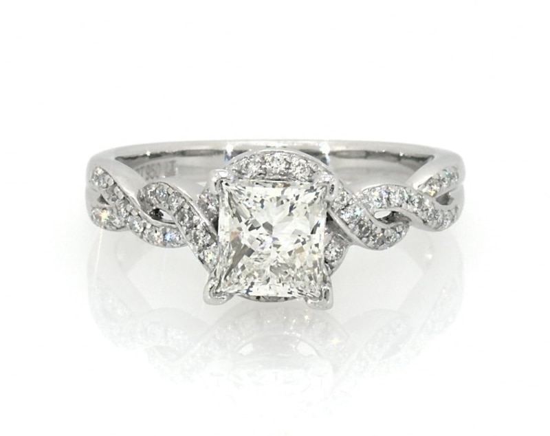 Main Image 1 of Previously Owned Princess & Round-Cut Diamond Engagement Ring 1-1/2 ct tw Platinum