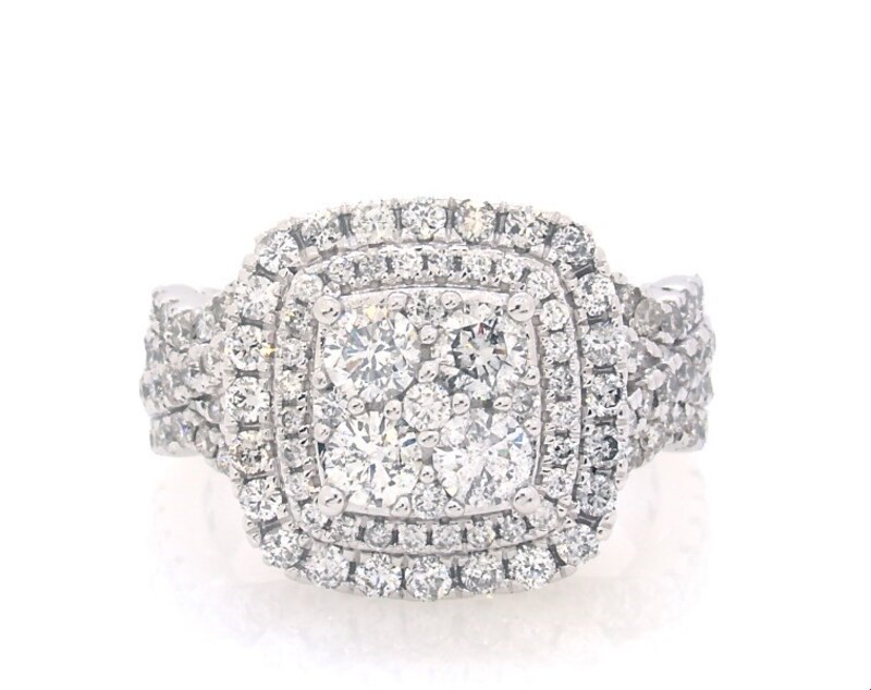 Main Image 1 of Previously Owned Multi-Diamond Cushion Halo Engagement Ring 2 ct tw 14K White Gold