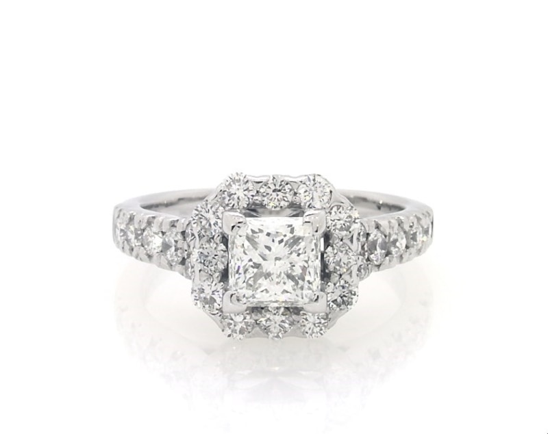 Main Image 1 of Previously Owned Princess & Round-Cut Diamond Engagement Ring 1-1/2 ct tw 14K White Gold