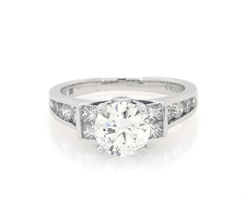 Main Image 1 of Previously Owned Round & Princess-Cut Diamond Engagement Ring 1 ct tw 14K White Gold