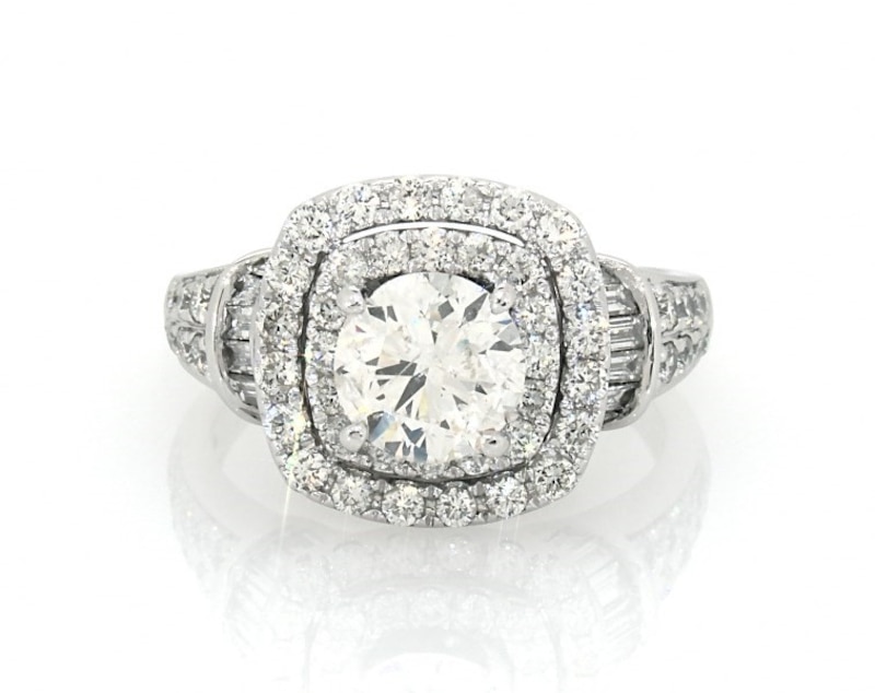 Main Image 1 of Previously Owned Round & Baguette-Cut Diamond Engagement Ring 2-7/8 ct tw 14K White Gold