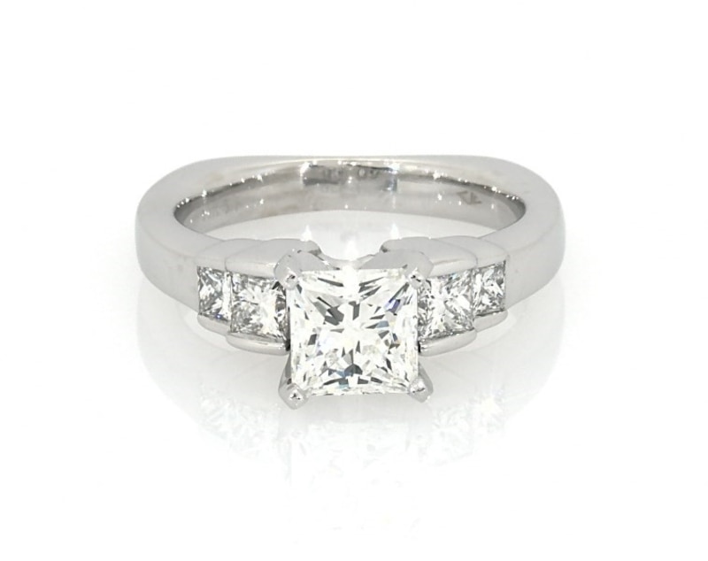 Main Image 1 of Previously Owned Princess-Cut Diamond Engagement Ring 1-1/2 ct tw 14K White Gold