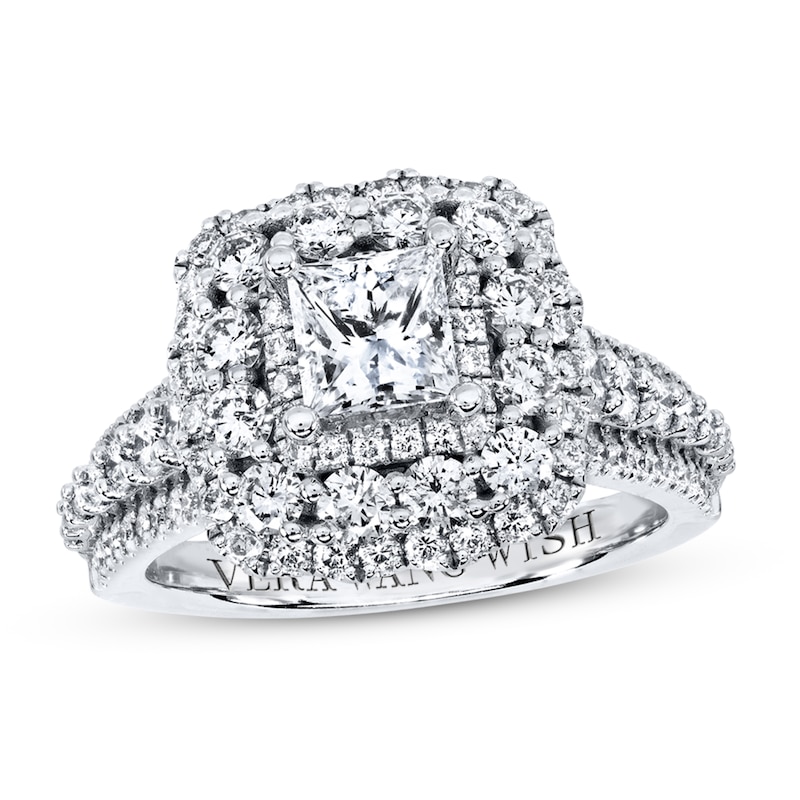 Main Image 1 of Previously Owned Vera Wang WISH Diamond Engagement Ring 2-1/5 ct tw Round/Princess 14K White Gold
