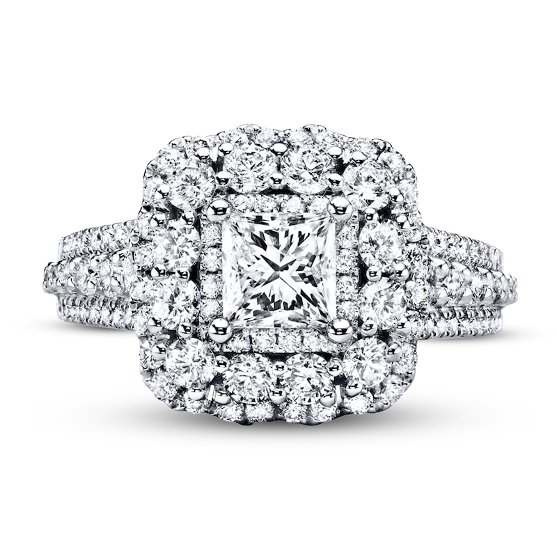Main Image 4 of Previously Owned Vera Wang WISH Diamond Engagement Ring 2-1/5 ct tw Round/Princess 14K White Gold