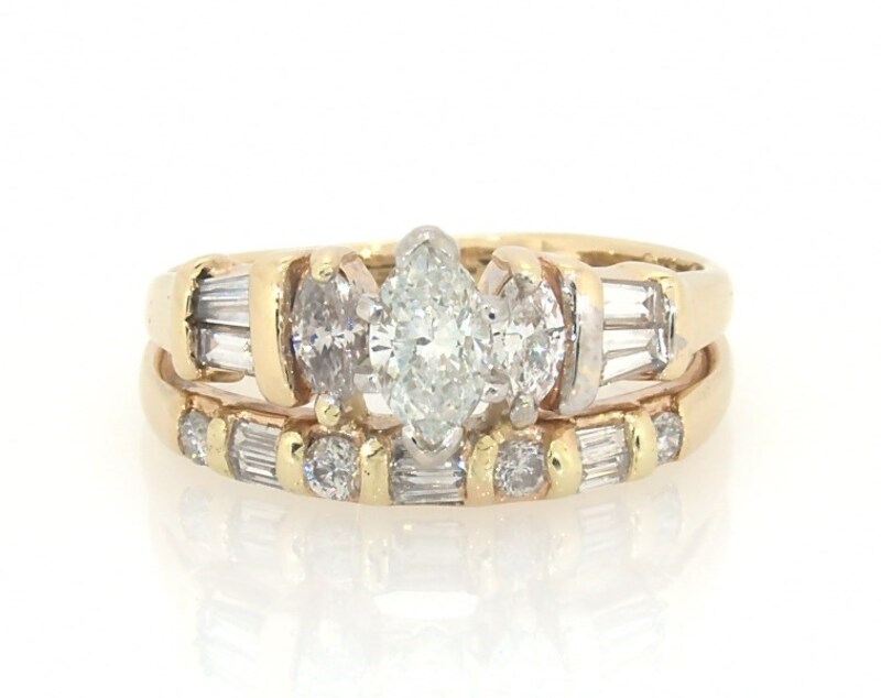 Main Image 1 of Previously Owned Marquise, Baguette & Round-Cut Diamond Bridal Set 3/4 ct tw 14K Yellow Gold