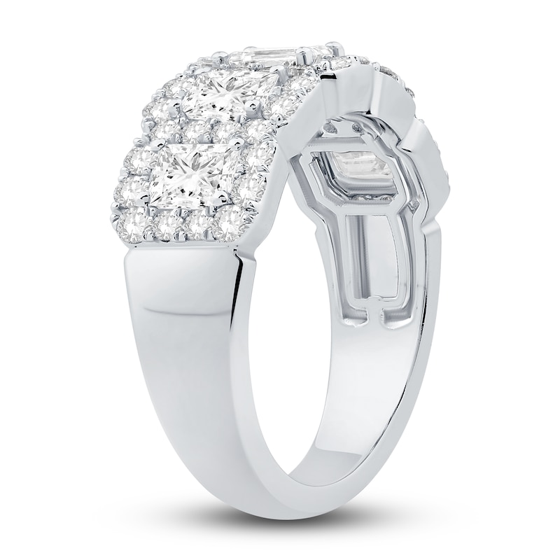 Main Image 2 of Previously Owned Diamond Anniversary Ring 2 ct tw Emerald/Round 14K White Gold