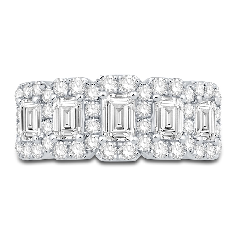 Main Image 3 of Previously Owned Diamond Anniversary Ring 2 ct tw Emerald/Round 14K White Gold