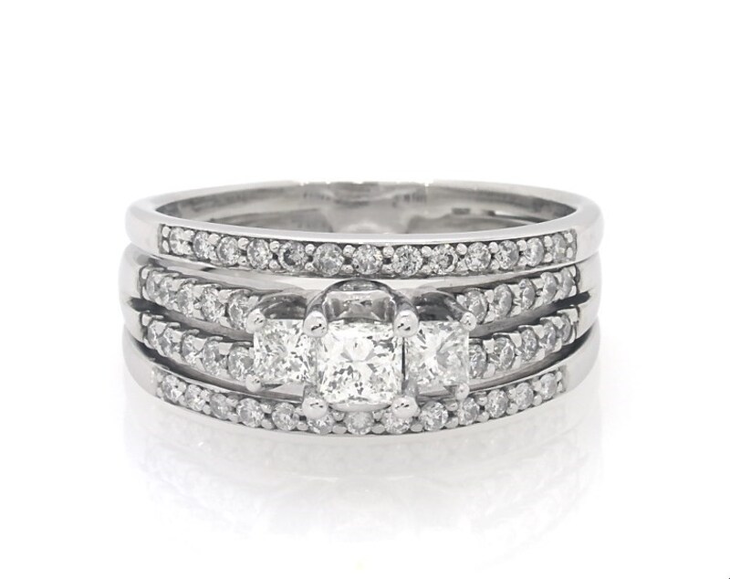 Main Image 1 of Previously Owned Princess & Round-Cut Diamond Wedding Ring 1-1/3 ct tw 14K White Gold