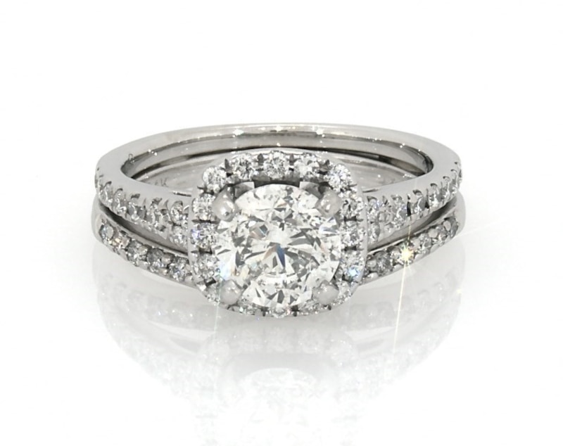 Main Image 1 of Previously Owned Round-Cut Diamond Halo Bridal Set 3/8 ct tw 14K White Gold Size 4.75