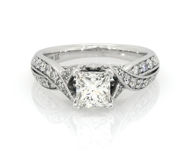 Main Image 1 of Previously Owned Princess & Round-Cut Diamond Engagement Ring 1-1/2 ct tw 14K White Gold