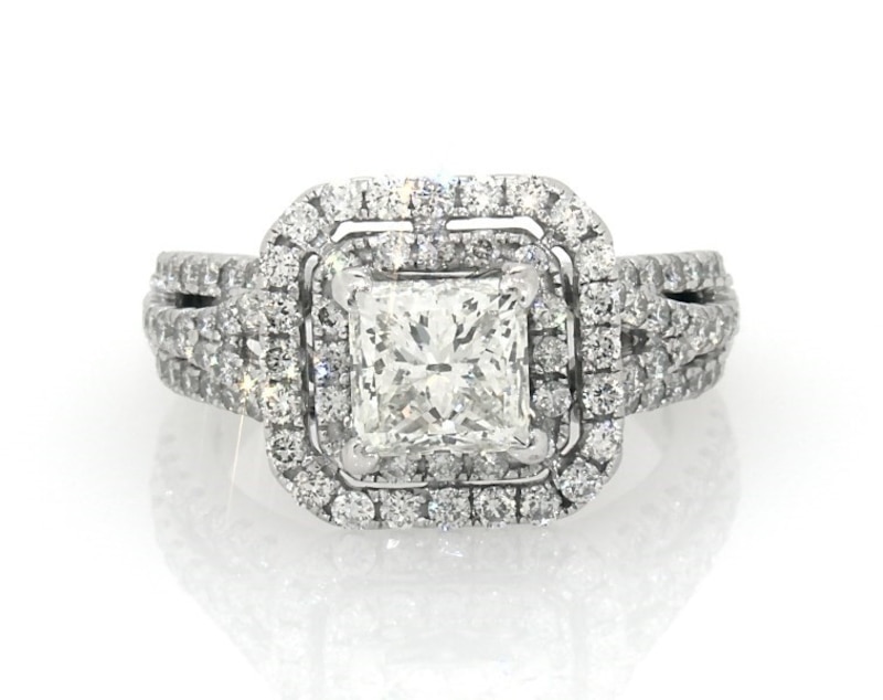Main Image 1 of Previously Owned Princess & Round-Cut Diamond Engagement Ring 2-1/2 ct tw 14K White Gold