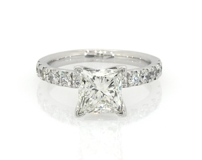 Main Image 1 of Previously Owned Princess & Round-Cut Diamond Engagement Ring 2-5/8 ct tw 14K White Gold