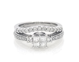 Previously Owned Princess-Cut Quad Diamond Bridal Set 7/8 ct tw 10K White Gold Size 3.75