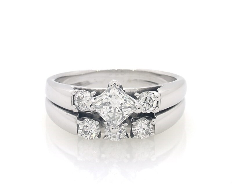 Main Image 1 of Previously Owned Princes & Round-Cut Diamond Bridal Set 1-1/5 ct tw 14K White Gold