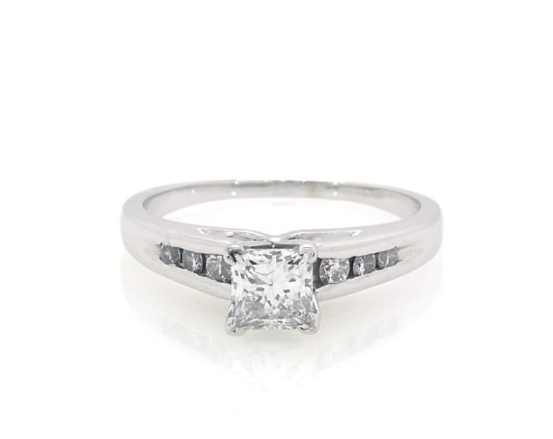 Main Image 1 of Previously Owned Princess-Cut Diamond Engagement Ring 3/4 ct tw 14K White Gold Size 5.5