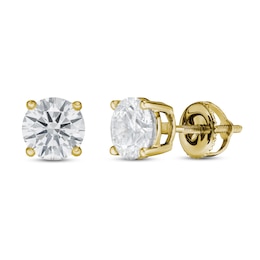 Previously Owned Lab-Grown Diamond Solitaire Stud Earrings 2 ct tw Round 14K Yellow Gold (SI2/F)