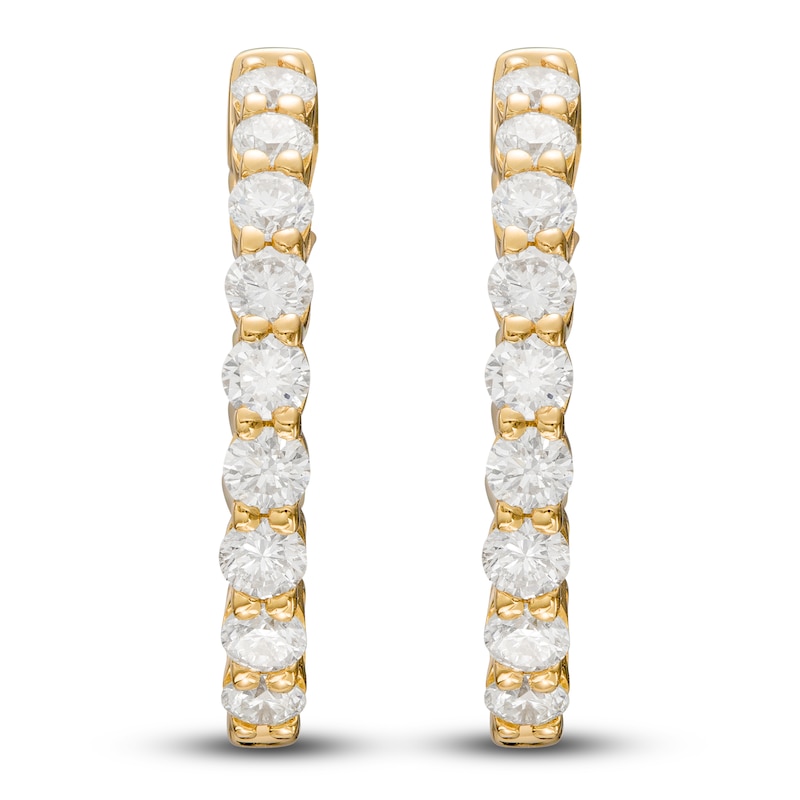 Main Image 1 of Previously Owned Lab-Created Diamond Hoop Earrings 1 ct tw Round 14K Yellow Gold
