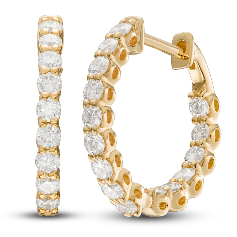 Main Image 2 of Previously Owned Lab-Created Diamond Hoop Earrings 1 ct tw Round 14K Yellow Gold