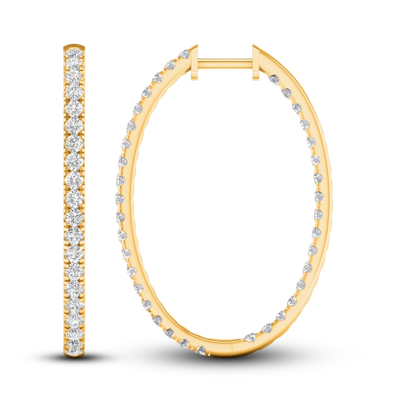 Main Image 1 of Previously Owned Lab-Grown Diamond Hoop Earrings 2 ct tw Round 14K Yellow Gold