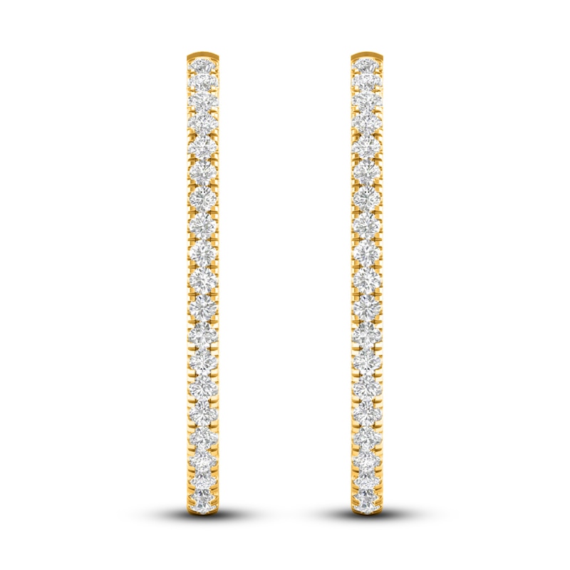 Main Image 3 of Previously Owned Lab-Grown Diamond Hoop Earrings 2 ct tw Round 14K Yellow Gold