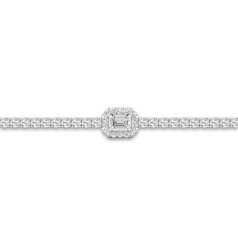 Main Image 2 of Previously Owned Lab-Grown Diamond Fashion Bracelet 3 ct tw Emerald/Round 14K White Gold