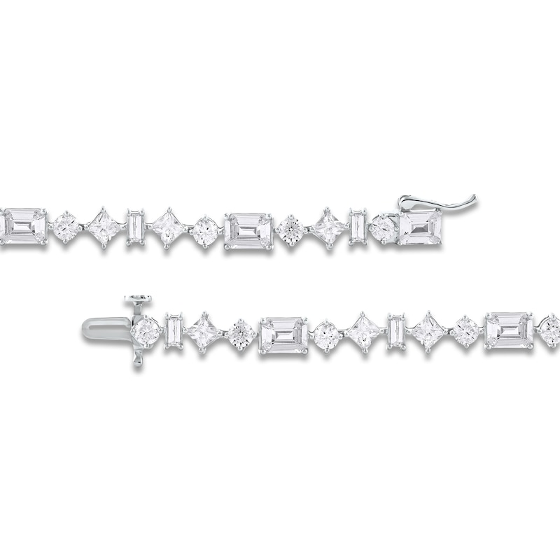 Main Image 3 of Previously Owned Lab-Grown Diamond Bracelet 8-1/2 ct tw Emerald/Princess/Round/Baguette 14K White Gold 7.25"
