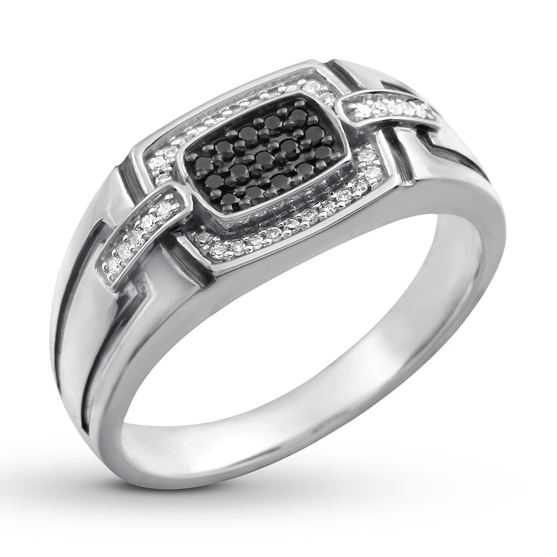 Main Image 2 of Previously Owned Men's Diamond Ring 1/5 ct tw Black & White 10K White Gold