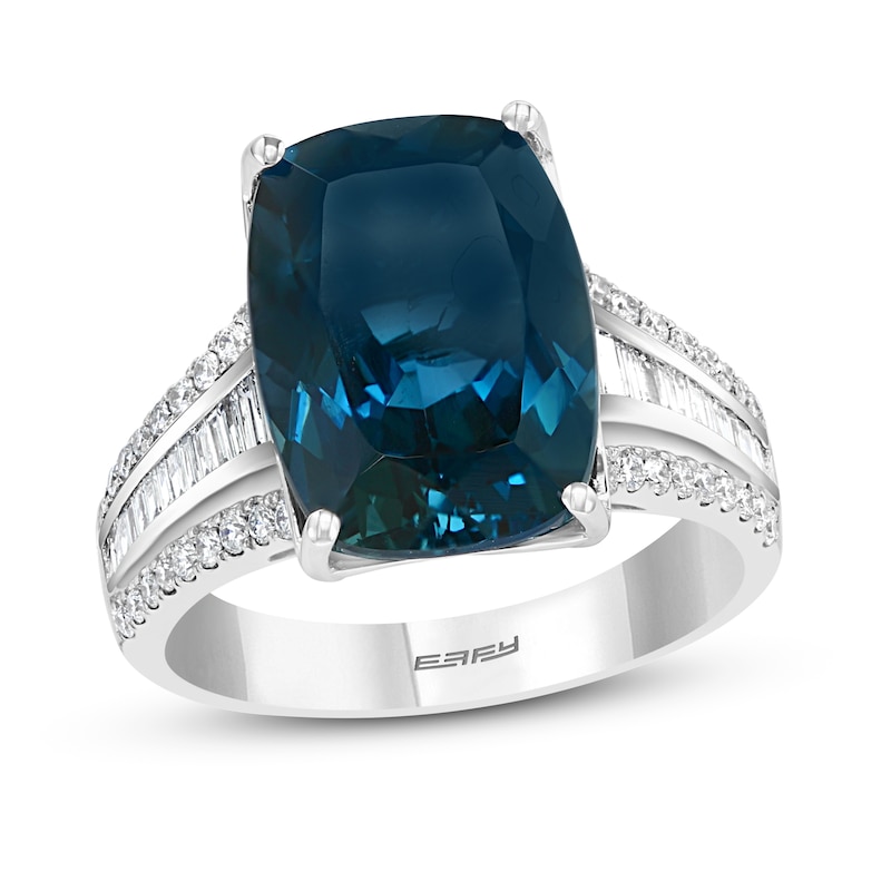 Main Image 1 of Previously Owned Effy Natural Blue Topaz Ring 3/8 ct tw Diamonds 14K White Gold
