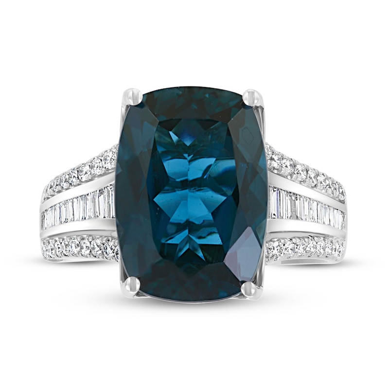 Main Image 3 of Previously Owned Effy Natural Blue Topaz Ring 3/8 ct tw Diamonds 14K White Gold
