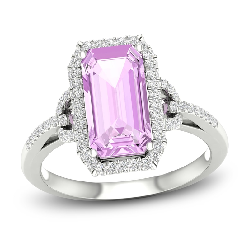 Main Image 1 of Previously Owned Natural Light Amethyst Ring 1/5 ct tw Diamonds 10K White Gold