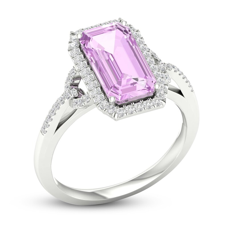 Main Image 2 of Previously Owned Natural Light Amethyst Ring 1/5 ct tw Diamonds 10K White Gold