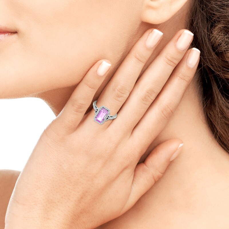 Main Image 5 of Previously Owned Natural Light Amethyst Ring 1/5 ct tw Diamonds 10K White Gold