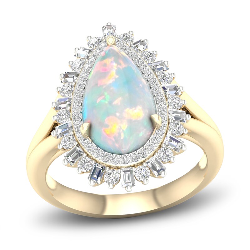 Main Image 1 of Previously Owned Natural Opal Ring 1/2 ct tw Diamonds 10K Yellow Gold