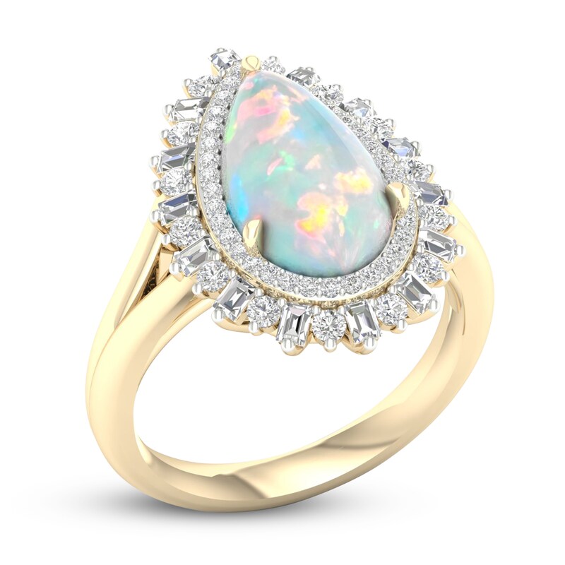 Main Image 2 of Previously Owned Natural Opal Ring 1/2 ct tw Diamonds 10K Yellow Gold