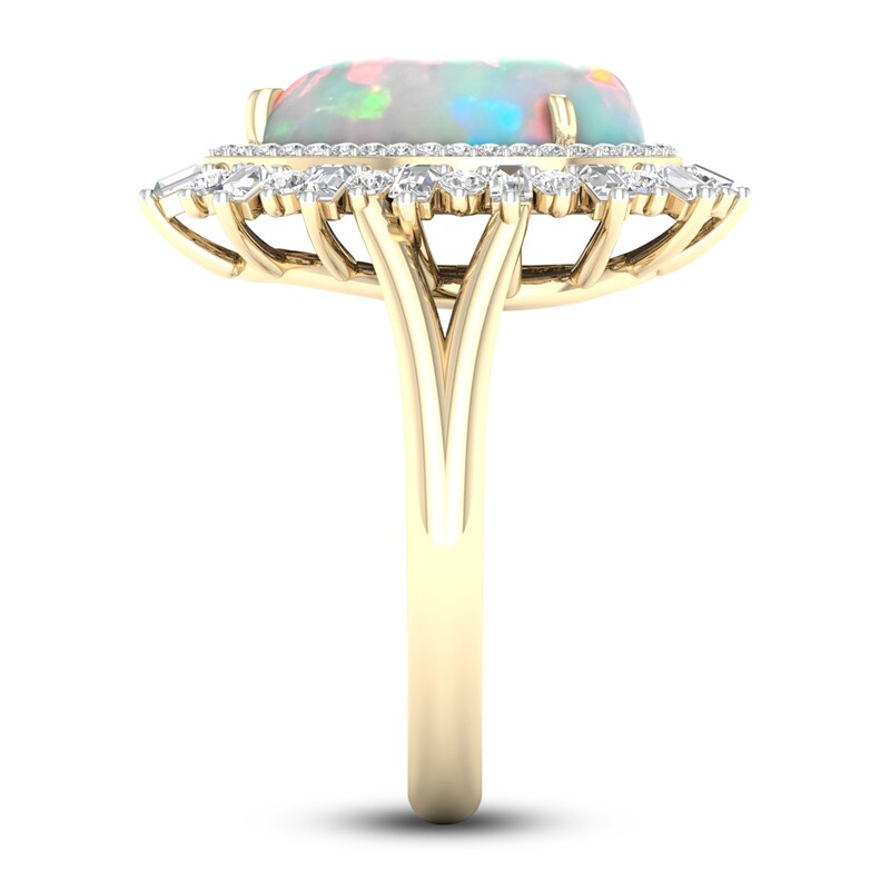 Main Image 3 of Previously Owned Natural Opal Ring 1/2 ct tw Diamonds 10K Yellow Gold