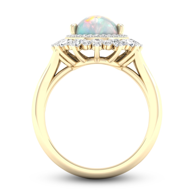 Main Image 4 of Previously Owned Natural Opal Ring 1/2 ct tw Diamonds 10K Yellow Gold