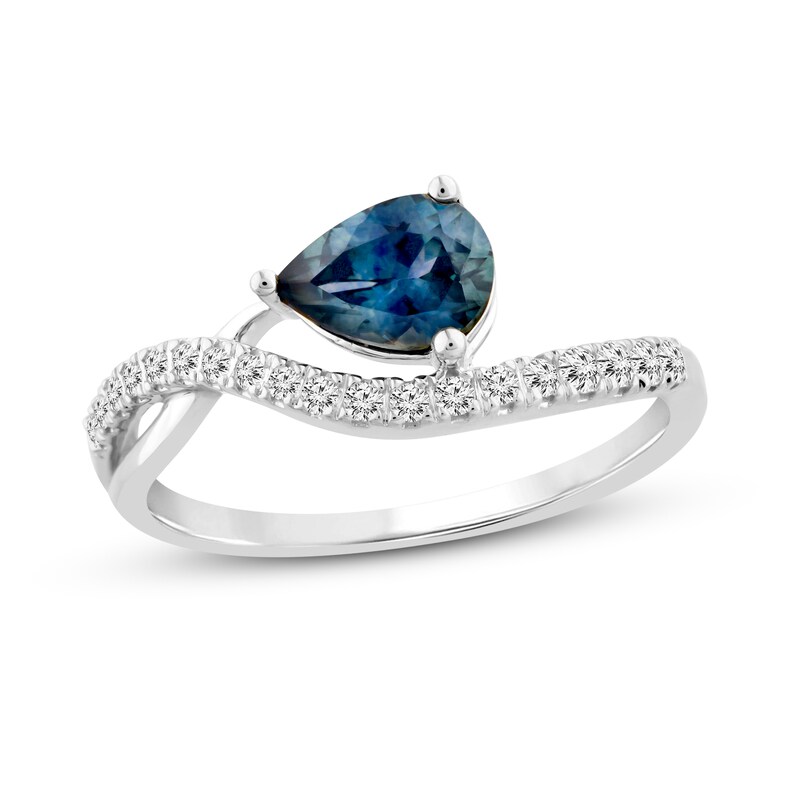 Main Image 1 of Previously Owned Montana Blue Natural Sapphire Ring 1/6 ct tw Diamonds 10K White Gold