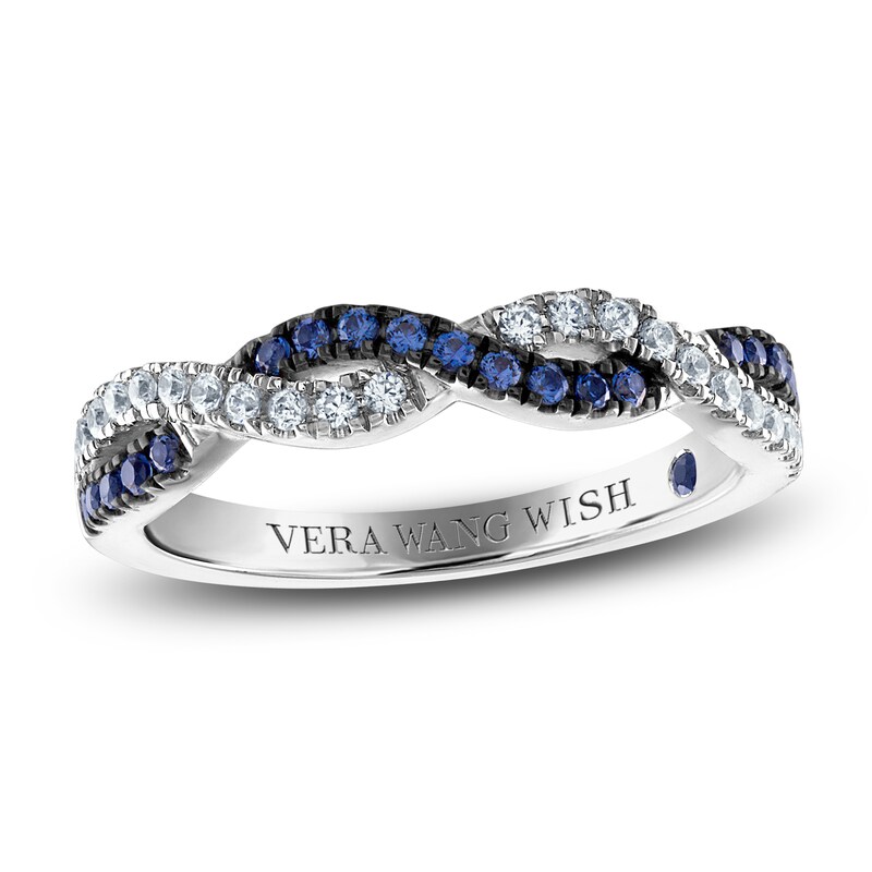 Main Image 1 of Previously Owned Vera Wang WISH Diamond & Blue Sapphire Ring 1/5 ct tw Round 14K White Gold