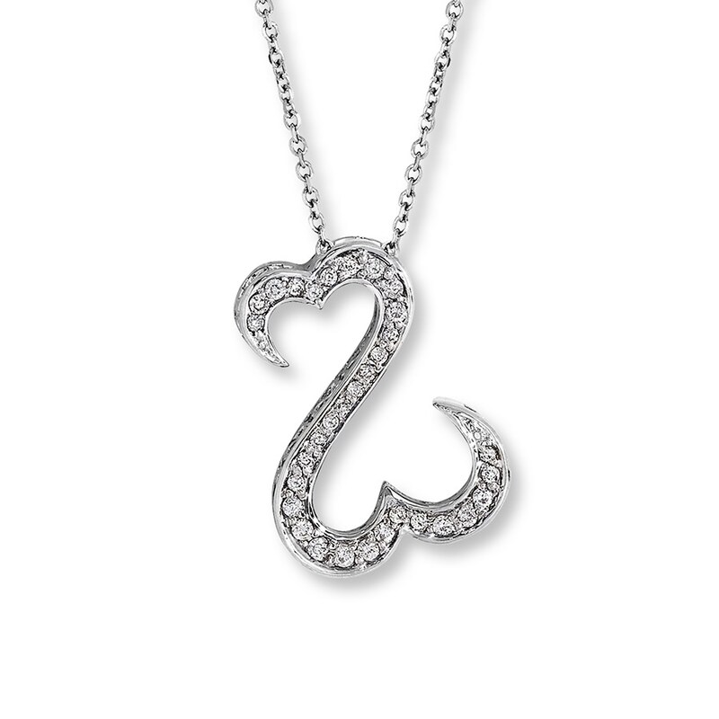 Main Image 1 of Previously Owned Open Hearts Necklace 1/4 ct tw Diamonds 14K White Gold