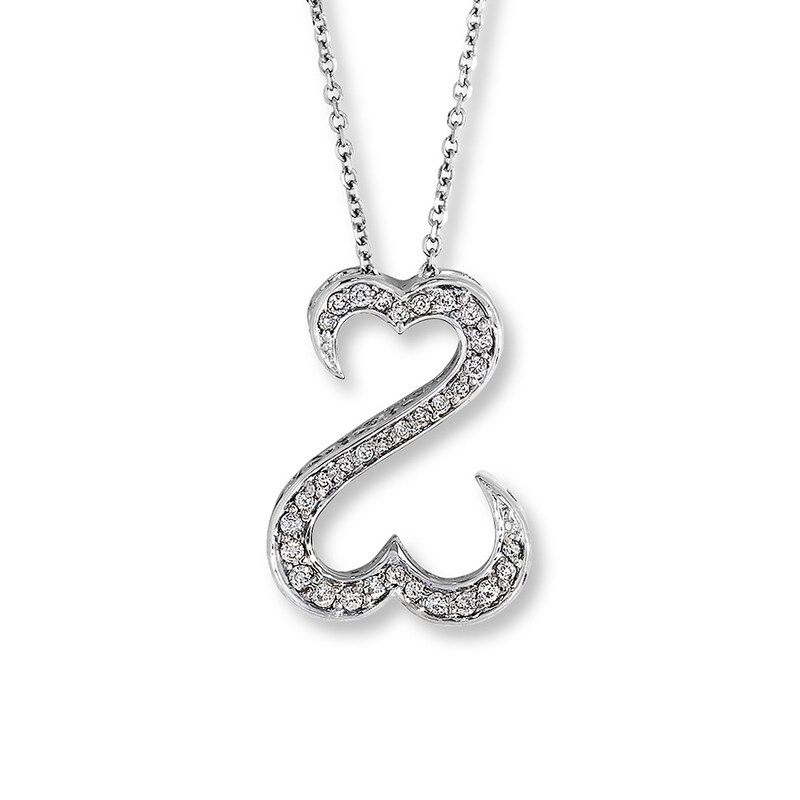 Main Image 2 of Previously Owned Open Hearts Necklace 1/4 ct tw Diamonds 14K White Gold