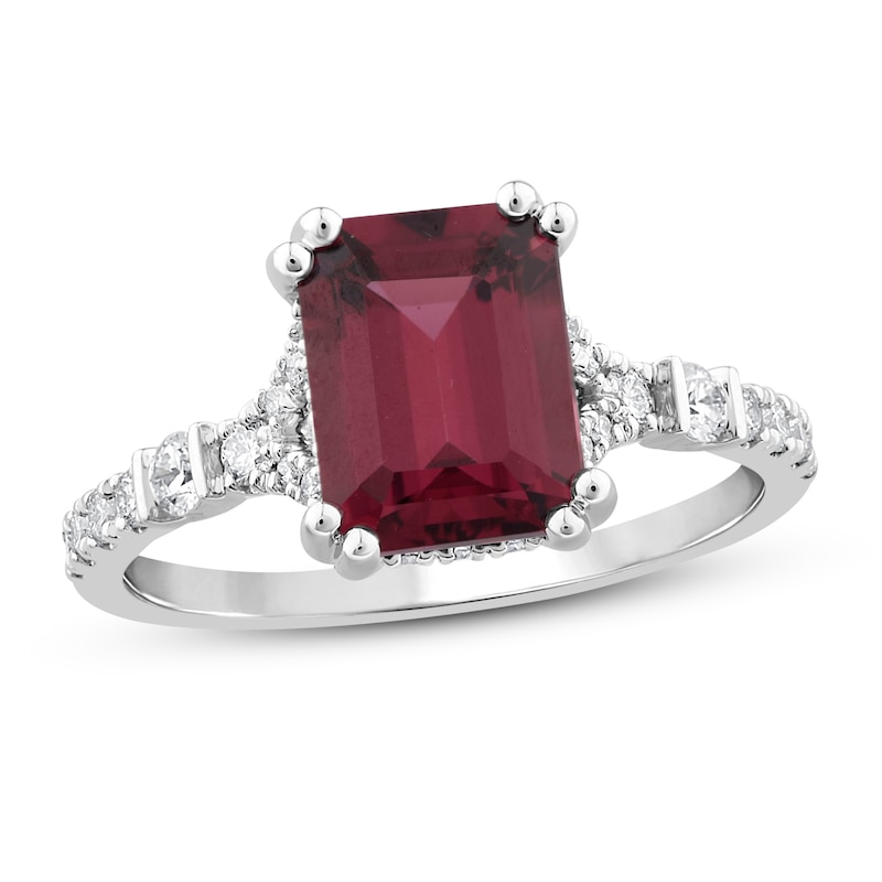 Main Image 1 of Previously Owned Natural Rhodolite Ring 1/3 ct tw Diamonds 10K White Gold