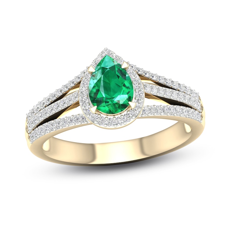 Main Image 1 of Previously Owned Natural Emerald Ring 1/4 ct tw Diamonds 10K Yellow Gold
