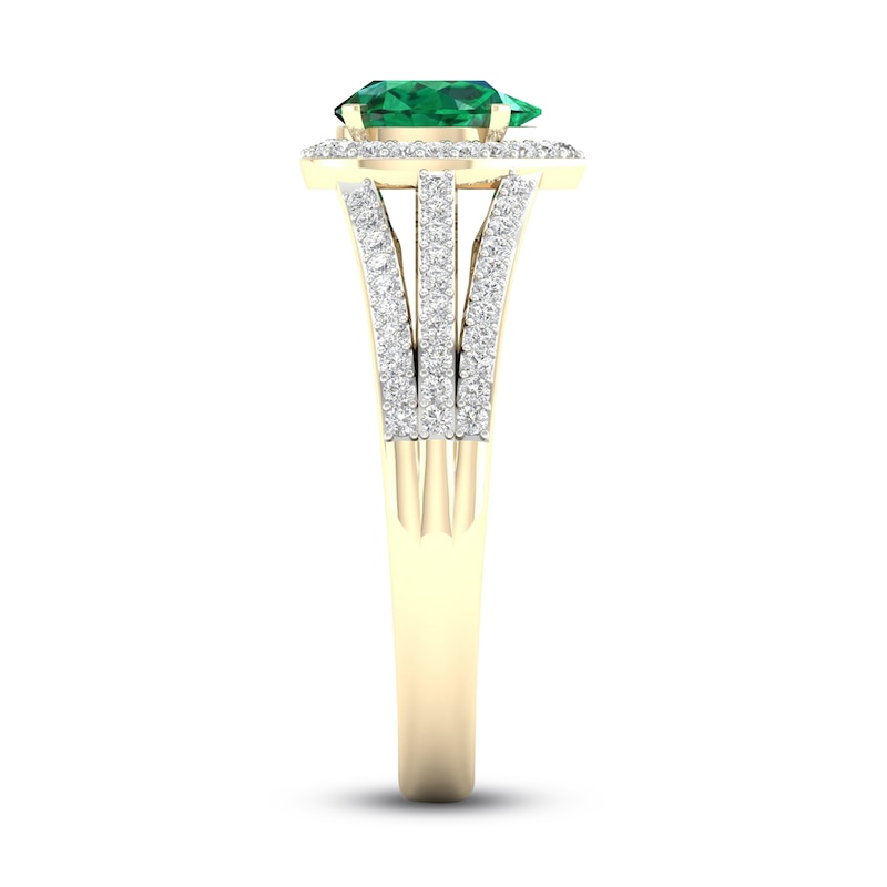 Main Image 3 of Previously Owned Natural Emerald Ring 1/4 ct tw Diamonds 10K Yellow Gold